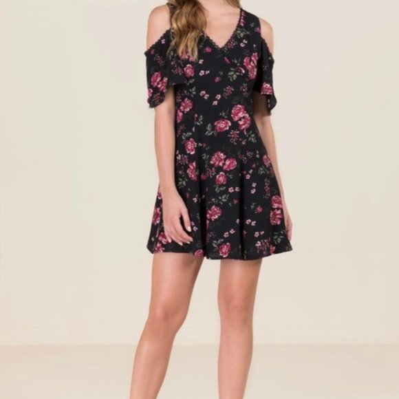 MI AMI Black Floral Mini Off Shoulder Dress - Picture 1 of 7